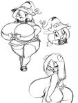 2021 3:4 anthro big_breasts black_and_white blush bow_(knot) breasts butt chochi cleavage clothed clothing domestic_pig dress female hair hat headgear headwear hi_res looking_at_viewer mammal monochrome nude open_mouth peggy_(chochi) short_stack sketch solo suid suina sus_(pig) witch_hat 