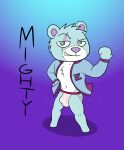  abstract_background animal_crossing anthro blue_body blue_fur clothed clothing darkajugin eyebrows fan_character flexing fur green_eyes hi_res jacket jockstrap male mammal mighty_(kalentao) multicolored_body multicolored_fur nintendo open_clothing open_jacket open_topwear polar_bear raised_eyebrow scar smug_grin solo topwear two_tone_body two_tone_fur underwear ursid ursine video_games 