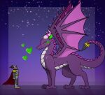  &lt;3 a_dragon&#039;s_tale_of_tails blush crown daweird_1 dragon duo female feral green_eyes human humanoid hybrid interspecies knight male male/female mammal night oberon_(adtot) purple_body roselia_(adtot) scalie size_difference smile spade_tail star warrior western_dragon 