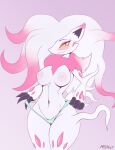  absurd_res anthro blush breasts camel_toe canid canine claws clothing female fur hair hi_res hisuian_zoroark looking_at_viewer mammal mistrct mostly_nude nintendo nipples nude panties pok&eacute;mon pok&eacute;mon_(species) pokemon_legends_arceus regional_form_(pok&eacute;mon) simple_background solo thick_thighs underwear video_games white_body white_fur wide_hips 