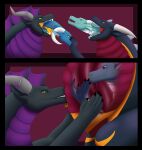  absurd_res belly_scales bunsen dragon feral group hi_res illia internal licking male male/male neck_bulge oral_vore scales scalie sirius size_difference teeth theember tongue tongue_out vore western_dragon 