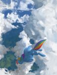  absurd_res cloud cutie_mark detailed_background equid equine feathered_wings feathers female feral flying friendship_is_magic fur hair hasbro hi_res hooves horse lineless mammal multicolored_hair my_little_pony painting_(artwork) pegasus pony rainbow_dash_(mlp) redruin01 scenery sky solo traditional_media_(artwork) wings 