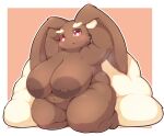  anthro anthrofied areola belly big_areola big_breasts big_ears biped blush breasts brown_areola brown_body brown_fur brown_nipples digital_media_(artwork) eyebrows female fluffy fluffy_ears front_view full-length_portrait fur glistening glistening_body glistening_breasts glistening_eyes glistening_fur hands_behind_head hi_res huge_breasts huge_ears kemono kneeling lagomorph long_ears looking_at_viewer lopunny mammal multicolored_body multicolored_ears multicolored_fur navel nintendo nipples nude open_mouth orange_background overweight overweight_anthro overweight_female pok&eacute;mon pok&eacute;mon_(species) pok&eacute;morph portrait pupils radiowave raised_arm red_eyes simple_background solo steam tan_body tan_eyebrows tan_fur thick_thighs two_tone_body two_tone_ears two_tone_fur video_games white_pupils wide_hips 