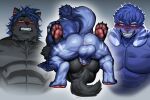  abs absurd_res anal anal_penetration anthro anus balls big_muscles black_body black_fur blue_body blue_eyes blue_fur blue_hair blush canid canine clenched_teeth cutaway duo eye_contact fluffy fluffy_tail from_front_position fur genitals hair hi_res humanoid_genitalia humanoid_penis looking_at_another lying male male/male male_penetrated male_penetrating male_penetrating_male mammal mating_press missionary_position muscular muscular_anthro muscular_male nunudodo on_back pawpads pecs penetration penis sex sharp_teeth simple_background smile teeth yellow_eyes 
