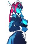  animal_humanoid areola blue_body blue_skin blush breasts clauschristmas2 clothing female fin fish fish_humanoid hi_res humanoid maid_apron maid_headdress maid_uniform marine marine_humanoid nipples simple_background solo undertale_(series) undyne uniform white_background 