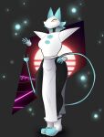  absurd_res anthro blue_body blue_fur boots clothed clothing darkner deltarune felid female female/female floating_hands footwear fur hair hi_res legwear machine mammal photolol.03 robot simple_background solo tasque_manager undertale_(series) video_games yellow_eyes 