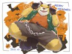  2021 anthro biped black_nose bottomwear brown_body canid canine canis clothing domestic_dog halloween halloween_costume halloween_decoration hi_res holidays humanoid_hands kemono male mammal nekodon_san shirt shorts solo topwear 