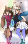  4322chan anthro blue_eyes brown_body brown_fur clothed clothing duo felid feline female female/female fur gesture hair hi_res leaning leaning_forward long_hair looking_at_another lynx mammal pigtails selfie shopping shopping_bag shy_smile tongue tongue_out v_sign yellow_eyes 