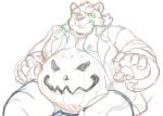  2021 anthro belly clothed clothing exe_exem eyewear glasses halloween holidays kemono leib_(tas) male mammal open_clothing open_shirt open_topwear overweight overweight_male polar_bear shirt simple_background sitting sketch solo topwear ursid ursine white_background 