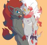 absurd_res anthro breasts butt canid canine chest_tuft claws duo female fur fur_markings genitals hair hi_res hisuian_zoroark inner_ear_fluff its_cerverus looking_at_viewer mammal markings nintendo nipples nude pok&eacute;mon pok&eacute;mon_(species) pokemon_legends_arceus pussy red_body red_fur regional_form_(pok&eacute;mon) simple_background small_breasts smile superabsurd_res tuft video_games white_body white_fur zoroark 