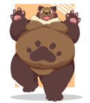  2021 anthro belly big_belly black_nose blush brown_body canid canine cute_fangs hi_res humanoid_hands kemono kusosensei male mammal moobs obese obese_male overweight overweight_male raccoon_dog solo tanuki 