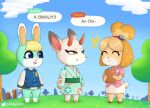  animal_crossing anthro asian_clothing blonde_hair bnnuy bottomless bottomwear canid canine canis cervid clothed clothing dialogue digital_media_(artwork) domestic_dog east_asian_clothing female gammainks group hair header header_box hi_res isabelle_(animal_crossing) japanese_clothing kimono lagomorph leporid mammal nintendo outside pencil_skirt rabbit sasha_(animal_crossing) shaded shih_tzu shino_(animal_crossing) shirt skirt text_header topwear toy_dog trio video_games 