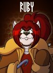 ailurid anthro beehive candyman clothing coat female hi_res honeycomb hook looking_at_viewer mammal murderous_intent parody poster red_panda ruby_(kadath) sketchybug smile solo topwear 