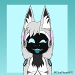  1:1 absurd_res anthro female gine_maretti ginemarettipg grey_body grey_hair hair hi_res machine multicolored_body protogen simple_background solo tongue 