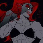  &lt;3 1:1 abs animal_humanoid bikini bikini_top black_background breasts cleavage clothed clothing eye_patch eyewear female fin fish fish_humanoid hair hi_res humanoid looking_at_viewer marine marine_humanoid muscular muscular_female muscular_humanoid red_hair sharp_teeth simple_background smile solo swimwear teeth undertale_(series) undyne yuzuki_fang111 