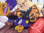  4:3 anal anal_penetration anthro arcanine backwards_hat bed croagunk def_the_arcanine duo eyewear furniture glasses group group_sex hi_res internal leg_grab luca_the_shinx male male/male nintendo oral oral_penetration orion_(orionsmaniac) orionsmaniac_(artist) penetration pok&eacute;mon pok&eacute;mon_(species) sex shinx size_difference threesome tongue tongue_out video_games window 