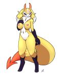  3_fingers 3_toes 4:5 alpha_channel anthro areola bandai_namco big_breasts big_tail biped black_nose black_sclera blonde_hair blue_eyes breasts canid canine cheek_tuft claws countershade_face countershade_fur countershade_torso countershading cute_fangs digimon digimon_(species) digital_media_(artwork) digitigrade dipstick_tail facial_markings facial_tuft fak&eacute;mon fan_character feet female finger_claws fingers front_view full-length_portrait fur furball_(artist) genitals gloves_(marking) hair hand_on_breast head_markings heterochromia hi_res hindpaw hip_tuft horn hybrid impmon_x kyonshimon leg_markings mammal markings multicolored_body multicolored_fur multicolored_hair navel neck_tuft nipples nude orange_body orange_fur orange_tail paws pink_areola pink_nipples portrait purple_body purple_eyes purple_fur purple_markings pussy red_horn renamon shoulder_tuft simple_background socks_(marking) solo spade_tail standing tail_markings toe_claws toes transparent_background tuft two_tone_hair two_tone_tail white_body white_claws white_countershading white_fur white_hair yellow_body yellow_fur yellow_tail 