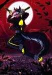  absurd_res anthro assassin blade canid canine city city_background clothing english_text fox fur hi_res light male mammal midnight_blue moon moonlight night school_uniform solo text uniform 