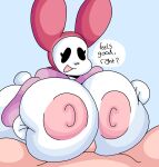  anthro areola big_breasts breast_play breasts dialogue disembodied_penis female genitals hi_res huge_breasts lagomorph leporid lewd_dorky male male/female mammal my_melody nipples onegai_my_melody penis rabbit sanrio sex titfuck white_body 