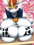  3:4 anthro big_breasts breasts cinderace english_text female food fruit huge_breasts hyper hyper_breasts nintendo norio_(pheromosa_times) plant pok&eacute;mon pok&eacute;mon_(species) solo text video_games white_body 