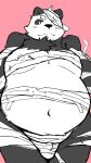  2021 9:16 anthro balls belly black_body black_nose bulge genital_outline genitals giant_panda halloween halloween_costume hi_res holidays kemono male mammal menmen_kesinn moobs mummy_costume overweight overweight_male penis_outline pink_background simple_background solo ursid white_body 