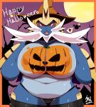  anthro big_breasts bodypaint breasts clothing female gearfactory halloween holidays huge_breasts nintendo nipple_outline panties pok&eacute;mon pok&eacute;mon_(species) samurott solo underwear video_games 