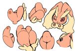  absurd_res ambiguous_gender anthro belly black_sclera blush buneary butt butt_focus crouching flat_colors fur hi_res lagomorph lopunny low-angle_view makeup mammal mascara multiple_angles multiple_images navel nintendo pok&eacute;mon pok&eacute;mon_(species) short_tail simple_background sketch slightly_chubby smile teeth thick_thighs uyu video_games white_background wide_hips 