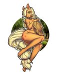  alternate_form anthro anthrofied applejack_(mlp) biped blonde_hair breasts clothing cutie_mark epke equid equine female friendship_is_magic fur green_eyes hair hasbro hat hat_only headgear headgear_only headwear headwear_only horse long_hair looking_at_viewer mammal mostly_nude my_little_pony nipples nude orange_body orange_fur pinup pony pose solo 