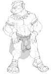  2020 4_fingers 4_toes abs absurd_res alternate_version_at_source anthro arm_tuft armband big_biceps big_muscles big_pecs big_quads bristol bulge cheek_tuft chin_tuft claws closed_smile clothed clothing deltoids digital_drawing_(artwork) digital_media_(artwork) elbow_tufts facial_hair facial_tuft feet fingers footwear front_view full-length_portrait goatee half-closed_eyes hand_on_hip head_tuft hi_res humanoid_hands jewelry looking_at_viewer male muscular muscular_anthro muscular_male narrowed_eyes navel necklace nipples obliques pecs plantigrade portrait sandals serratus simple_background skimpy small_ears speedo standing swimwear thick_neck toes topless topless_anthro topless_male tuft veiny_arms white_background 