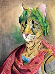  bust_portrait drapery felid feline hi_res mammal mroleoso painting_(artwork) parody portrait roman serval sogga spots traditional_media_(artwork) watercolor_(artwork) 