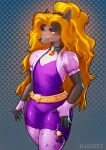  absurd_res adagio_dazzle_(eg) anthro blonde_hair canid canine clothing collar cosplay equestria_girls fan_character hair hasbro hi_res legwear male mammal my_little_pony rainset solo stockings 