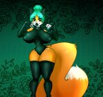  anthro arsenia_(twinkleslut) big_breasts big_tail black_lips black_nose breasts canid canine clothed clothing collar curvy_figure digital_media_(artwork) ear_piercing eyelashes female fingerless_gloves fox fur gloves grey_eyes hair hair_bun handwear heart_markings heart_shaped_beauty_mark huge_breasts latex_gloves legwear leotard lingerie lips makeup mammal nails piercing rubber smile solo thick_thighs thigh_highs twinkleslut voluptuous wide_hips 