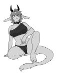  anthro big_breasts breasts chabett choker cigarette clothed clothing digital_media_(artwork) dragon female hi_res horn jewelry looking_at_viewer monochrome necklace pgm300 simple_background sitting skimpy solo wide_hips 