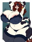  2021 absurd_res anthro areola areola_slip autumn_elizabeth_blackrose big_breasts black_body black_fur blush border bovid bovine bra breasts brown_hair cattle cleavage clothed clothing curvy_figure female fur hair hair_over_eye hands_behind_head hi_res holstein_friesian_cattle huge_breasts legwear long_hair mammal multicolored_body multicolored_fur navel nipple_outline one_eye_obstructed panties portrait signature slightly_chubby solo squish standing stockings superix thick_thighs thigh_highs thigh_squish three-quarter_portrait two_tone_body two_tone_fur underwear voluptuous white_body white_border white_fur wide_hips 