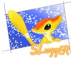  2021 3_fingers alien autograph black_eyes blue_background disney english_text experiment_(lilo_and_stitch) fingers lilo_and_stitch mayoooon_626 simple_background slugger_(lilo_and_stitch) smile solo text white_background yellow_body 
