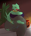 absurd_res anthro belly belly_overhang big_belly big_breasts big_butt breast_squish breasts burping butt candy clothing cosmicscourge costume dessert embarrassed eyes_closed fan_character female food fruit hi_res huge_butt huge_thighs jewelry navel nintendo overweight overweight_anthro overweight_female plant pok&eacute;mon pok&eacute;mon_(species) pumpkin reptile scalie sceptile solo squish stuffed_belly sunset text thick_thighs tight_clothing torn_clothing video_games weight_gain wide_hips 