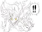  ! 3_fingers 4:3 all_fours ambiguous_gender anthro bottomwear canid canine claws clothing fangs finger_claws fingers fluffy hair hisuian_zoroark implied_transformation line_art long_hair mammal mask nintendo open_mouth pants pok&eacute;mon pok&eacute;mon_(species) pokemon_legends_arceus regional_form_(pok&eacute;mon) restricted_palette sharp_teeth shirt solo teeth toe_claws tongue tongue_out topwear torn_clothing torn_shirt torn_topwear toshabi video_games yellow_eyes 