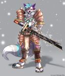  absurd_res anthro armor asian_clothing asian_mythology canid canine canis clothing dead_by_daylight demon east_asian_clothing east_asian_mythology easter english_text fundoshi hi_res holidays japanese_clothing japanese_mythology kanabō male mammal mask melee_weapon midnight_blue mythology oni solo sword text underwear video_games weapon wolf yōkai 