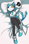  2020 :3 android anthro bed blue_hair darkner deltarune digital_drawing_(artwork) digital_media_(artwork) domestic_cat felid feline felis female furniture hair lying lying_on_bed machine mammal musical_note on_bed robot smile solo tail_motion tailwag tasque_manager undertale_(series) unknown_artist video_games yellow_eyes 