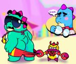  anthro beach bodily_fluids brawl_stars butt buzz_(brawl_stars) dinosaur living_machine machine male outside overweight overweight_anthro overweight_male reptile robot scalie seaside slightly_chubby supercell_(company) sweat tick_(brawl_stars) 