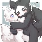  &lt;3 1:1 anthro biped black_body black_fur blue_eyes blush canid canine canis changed_(video_game) embrace featureless_crotch fur goo_creature hi_res hug lin_(changed) male male/male mammal mask nude popkage puro_(changed) white_body white_fur wolf 