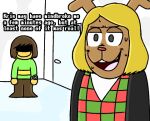  ambiguous_gender anonymous_artist anthro antlers bodily_fluids cervid clock clothing deltarune duo female horn hospital human kris_(deltarune) low_res mammal mischievous_smile monster nervous nervous_smile nervous_sweat noelle_holiday oblivious red_nose snowgrave sweat undertale_(series) video_games watch 