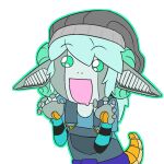  1:1 animated beanie blue_hair chibi clothing deepfriedlasereyes hair happy hat headgear headwear humanoid machine male open_mouth overalls r.a.m_(deepfriedlasereyes) robot short_playtime short_tail solo traced warforged 
