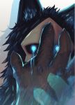  anthro black_body black_fur blue_eyes canid canine canis changed_(video_game) close-up exepresso fur glowing glowing_eyes goo_creature hi_res mammal mask puro_(changed) solo wolf 