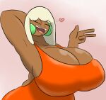  &lt;3 anthro big_breasts breasts cleavage clothed clothing curvy_figure elemental_creature female flora_fauna hair hand_behind_head huge_breasts igphhangout nekeisha_(igph) nintendo one_eye_closed plant pok&eacute;mon pok&eacute;mon_(species) short_hair solo video_games voluptuous whimsicott white_hair wink 