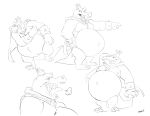  2021 absurd_res anthro belly big_belly burping canson cape claws clothing crocodilian crown donkey_kong_(series) gesture grimace hand_behind_head hi_res jewelry king_k._rool kremling male monochrome navel nintendo nipples outie_navel overweight plantigrade pointing reptile scalie sharp_teeth sketch_page solo teeth video_games 