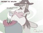  2021 belly brewing canid canine canis english_text female hi_res inflation inktober khera kinktober magic_user magical_mishaps mammal moblie monochrome potion rapid_expansion text witch wolf 