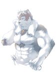  2021 3:4 anthro baku_hosamo black_and_white black_body black_fur black_nose bodily_fluids bottle canid canine canis chest_tuft clothed clothing fur graphite_(artwork) hi_res horkeukamui lifewonders male mammal monochrome multicolored_body multicolored_fur muscular muscular_anthro muscular_male pencil_(artwork) scar simple_background solo sweat tokyo_afterschool_summoners topless towel traditional_media_(artwork) tuft two_tone_body two_tone_fur video_games white_background white_body white_fur wolf 