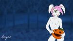  16:9 anthro bedroom_eyes blue_background cute_expression daijae food forest fruit fur hair halloween holidays lagomorph leporid male mammal narrowed_eyes nude oliver_(striped_sins) pink_hair plant pumpkin rabbit seductive simple_background slim small_waist smile smiling_at_viewer striped_sins tree wallpaper white_body white_fur widescreen willitfit 