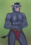  abs anthro belt birbdrain bottomwear bovid bovine brown_eyes cattle clothed clothing digital_drawing_(artwork) digital_media_(artwork) digital_painting_(artwork) grey_body hi_res horn loincloth male mammal muscular muscular_male nipples pecs simple_background solo standing tail_tuft topless topless_male tuft 